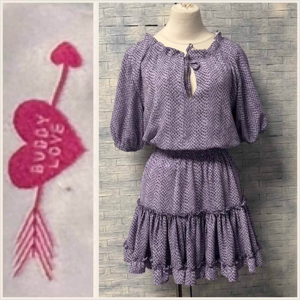 Buddy Love Purple Snake Print Ruffle Tiered Smocked Waist Dress Womens Small‎